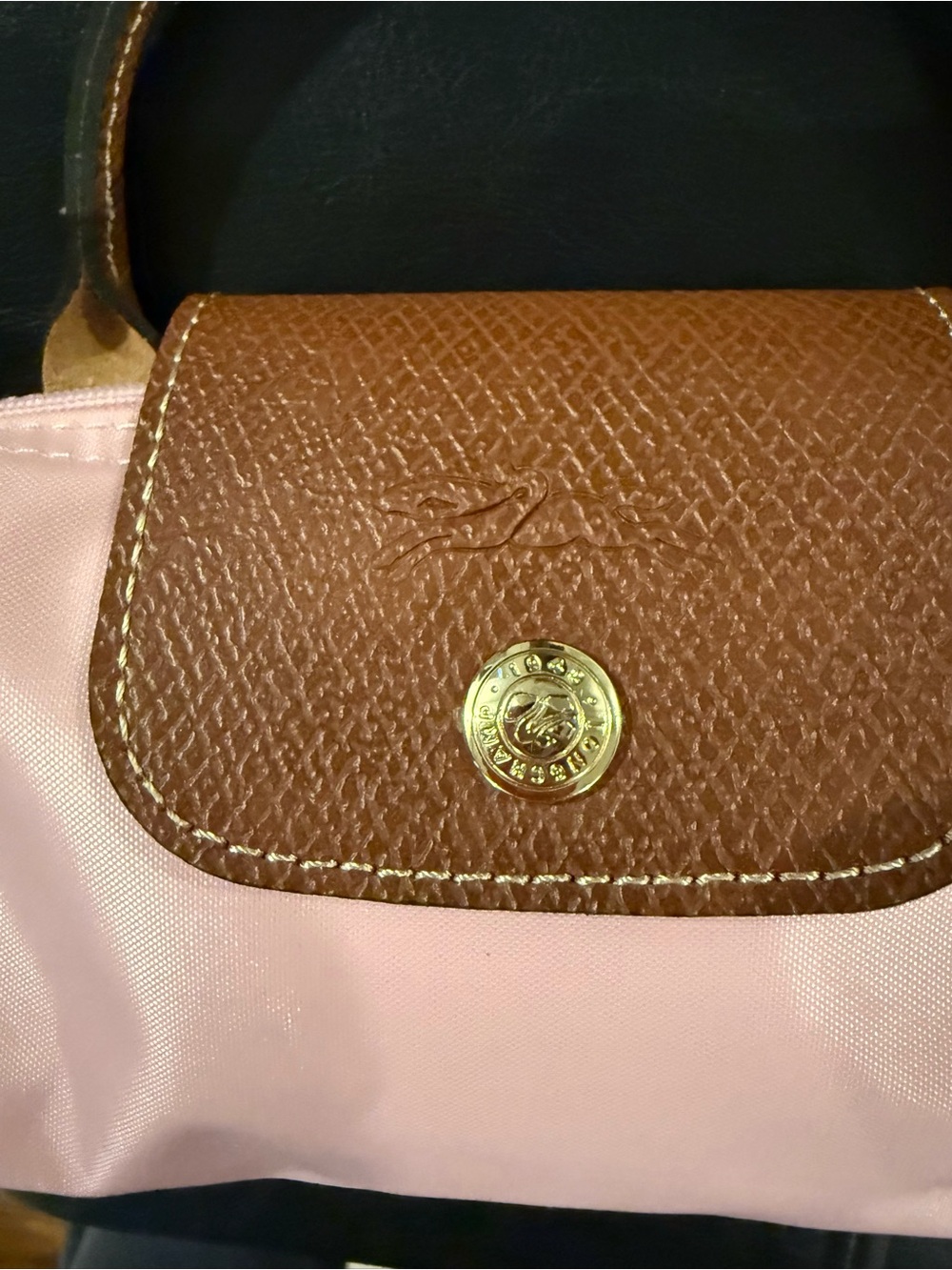 Longchamp Le Pliage Pink and Brown with Handle or Crossbody with Gold Hardware - Picture 3 of 7